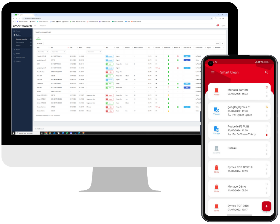Gestion d'un parc de poubelle, plateforme SmartClean.